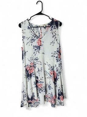 Umgee Floral Sleeveless V-Neck Tunic Mini Dress - Size M